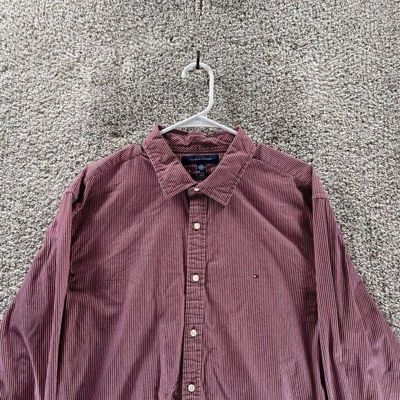 Tommy Hilfiger Shirt Mens Extra Large Red White Stripes Cotton Custom Fit Logo - Picture 3 of 12